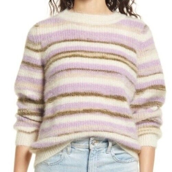 New Vero Moda Fuzzy Striped Crewneck Pullover Sweater Grace Birch Purple Size XL - Picture 1 of 16